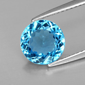 Topacio azul natural de 2,08 ct, corte redondo, VVS-VS