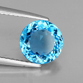 Topacio azul natural de 2,08 ct, corte redondo, VVS-VS