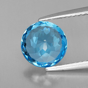 Topacio azul natural de 2,08 ct, corte redondo, VVS-VS
