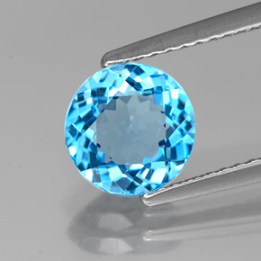 Topacio azul natural de 1,86 ct, corte redondo, VVS
