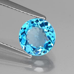 Topacio azul natural de 1,86 ct, corte redondo, VVS