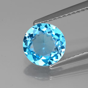 Topacio azul natural de 1,49 ct, corte redondo, VVS