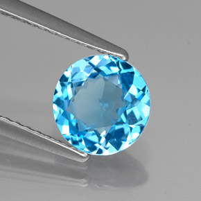 Topacio azul natural de 1,49 ct, corte redondo, VVS