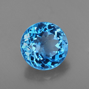 Topacio azul natural de 2,47 ct, corte redondo, VS