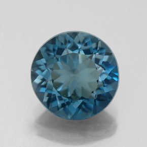 Topacio azul natural de 3,11 ct, corte redondo, VVS