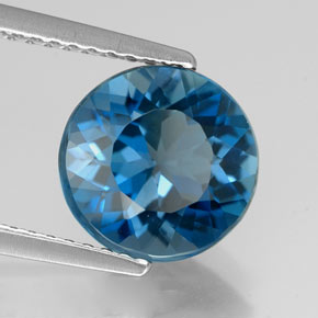 Topacio azul natural de 2,93 ct, corte redondo, VVS