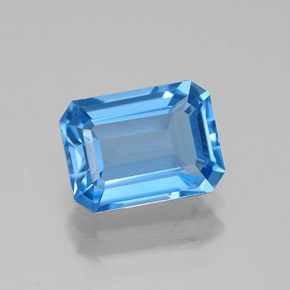 Topacio azul natural de 1,89 ct, corte esmeralda, VVS