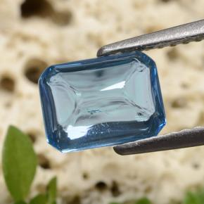 Topacio azul natural de 1,80 ct, corte esmeralda, transparente