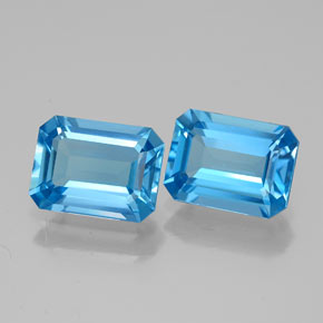 Gemas de topacio azul natural de  ct, corte esmeralda, VVS
