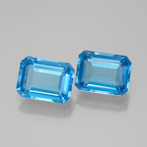 Gemas de topacio azul natural de  ct, corte esmeralda, VVS