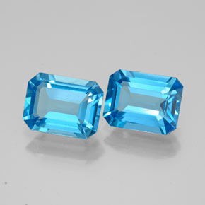 Gemas de topacio azul natural de  ct, corte esmeralda, VVS
