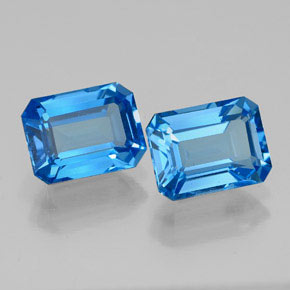 Gemas de topacio azul natural de  ct, corte esmeralda, VVS