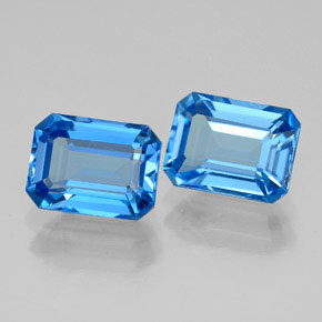 Gemas de topacio azul natural de  ct, corte esmeralda, VVS