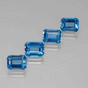 Gemas de topacio azul natural de  ct, corte esmeralda, VVS