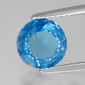 Topacio azul natural de 1,72 ct, corte redondo, VVS
