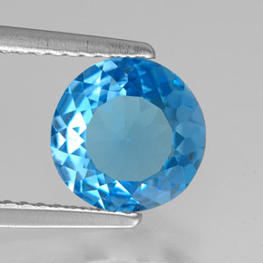 Topacio azul natural de 1,72 ct, corte redondo, VVS