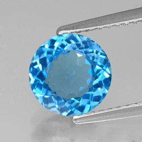 Topacio azul natural de 1,98 ct, corte redondo, VVS