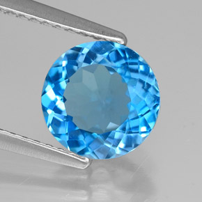 Topacio azul natural de 1,98 ct, corte redondo, VVS