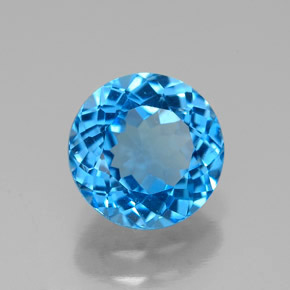 Topacio azul natural de 2,34 ct, corte redondo, VS