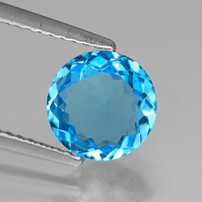 Topacio azul natural de 1,94 ct, corte redondo, VVS