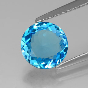 Topacio azul natural de 1,94 ct, corte redondo, VVS