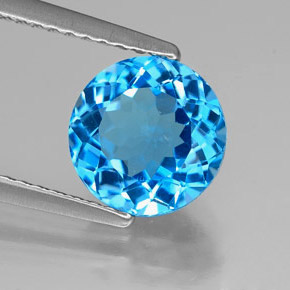 Topacio azul natural de 2,33 ct, corte redondo, VVS