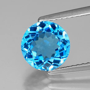 Topacio azul natural de 2,33 ct, corte redondo, VVS