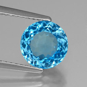Topacio azul natural de 2,52 ct, corte redondo, VVS-VS