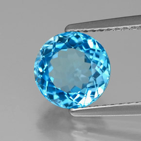 Topacio azul natural de 2,52 ct, corte redondo, VVS-VS