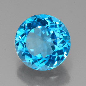 Topacio azul natural de 2,36 ct, corte redondo, VVS