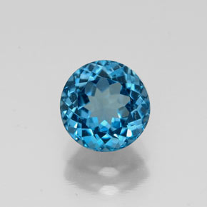 Topacio azul natural de 1,70 ct, corte redondo, VS