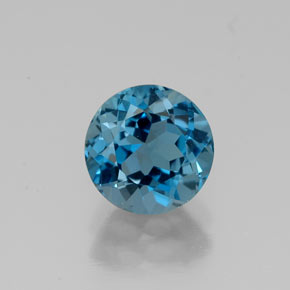 Topacio azul natural de 1,73 ct, corte redondo, VVS