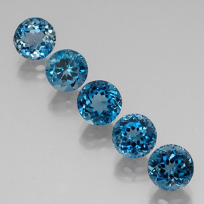 Gemas de topacio azul natural de  ct, corte redondo, VVS-VS