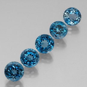 Gemas de topacio azul natural de  ct, corte redondo, VVS-VS