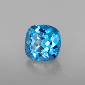 Topacio azul natural de 1,92 ct, corte cojín, VS