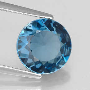 Topacio azul natural de 2,79 ct, corte redondo, VVS