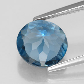 Topacio azul natural de 2,79 ct, corte redondo, VVS