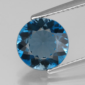 Topacio azul natural de 2,61 ct, corte redondo, VVS