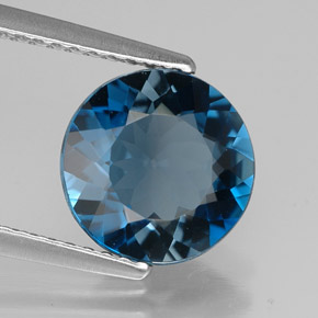 Topacio azul natural de 2,61 ct, corte redondo, VVS