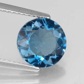 Topacio azul natural de 2,54 ct, corte redondo, VVS