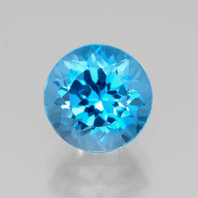 Topacio azul natural de 2,44 ct, corte redondo, VVS