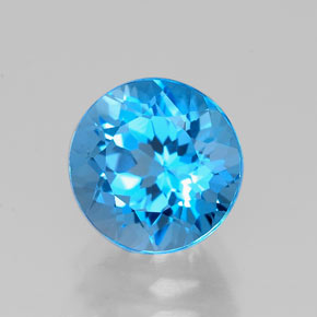 Topacio azul natural de 2,44 ct, corte redondo, VVS