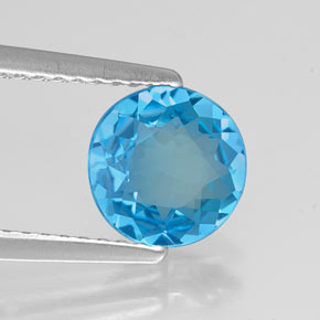 Topacio azul natural de 1,21 ct, corte redondo, VVS