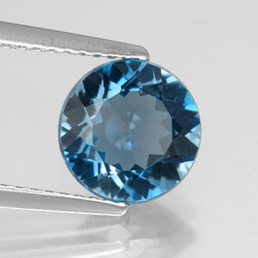 Topacio azul natural de 2,12 ct, corte redondo, VVS
