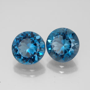 Gemas de topacio azul natural de  ct, corte redondo, VVS