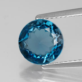 Topacio azul natural de 1,98 ct, corte redondo, VVS-VS