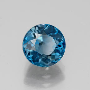 Topacio azul natural de 2,02 ct, corte redondo, VS