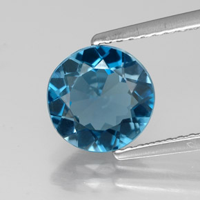 Topacio azul natural de 1,90 ct, corte redondo, VVS-VS