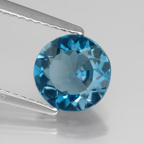 Topacio azul natural de 1,90 ct, corte redondo, VVS-VS