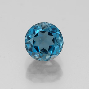 Topacio azul natural de 1,38 ct, corte redondo, VVS